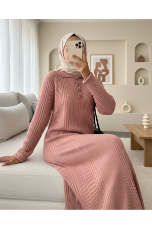 Polo Yaka Düğmeli Triko Elbise -G.Kurusu