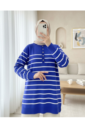 Half Button Slit Knitwear Tunic -Saxe 