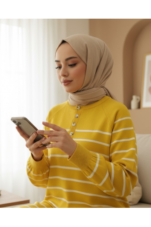 Half Button Slit Knitwear Tunic -Yellow