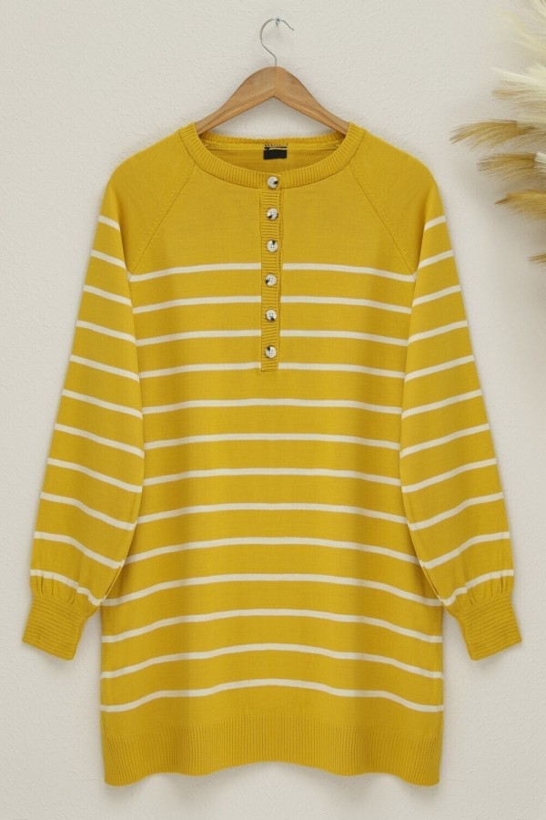 Half Button Slit Knitwear Tunic -Yellow