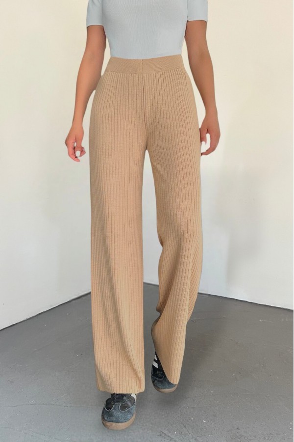Ribbed Knitwear Trousers -Mink color