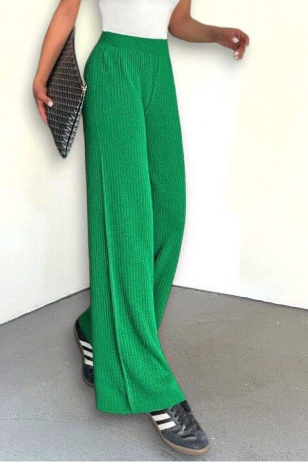Ribbed Knitwear Trousers -Green