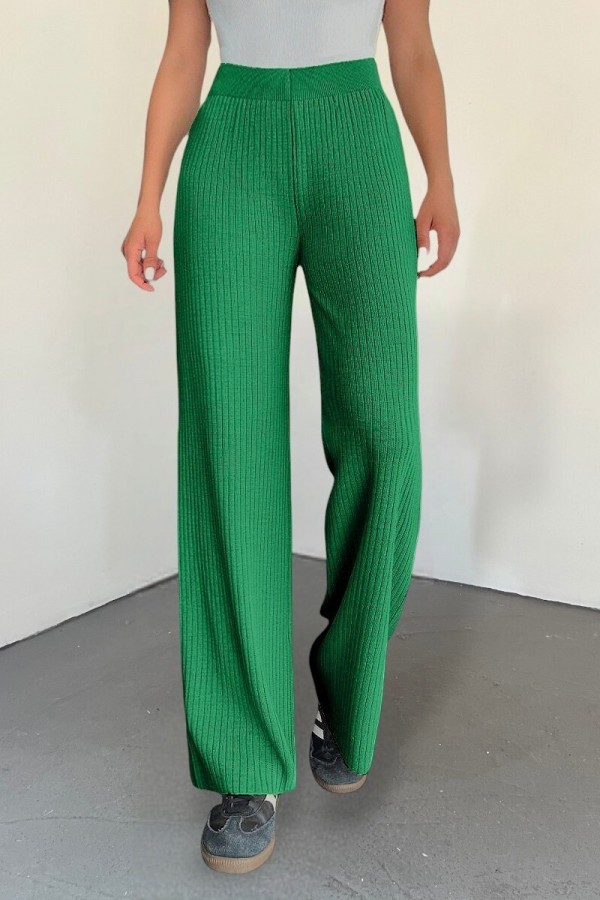Ribbed Knitwear Trousers -Green
