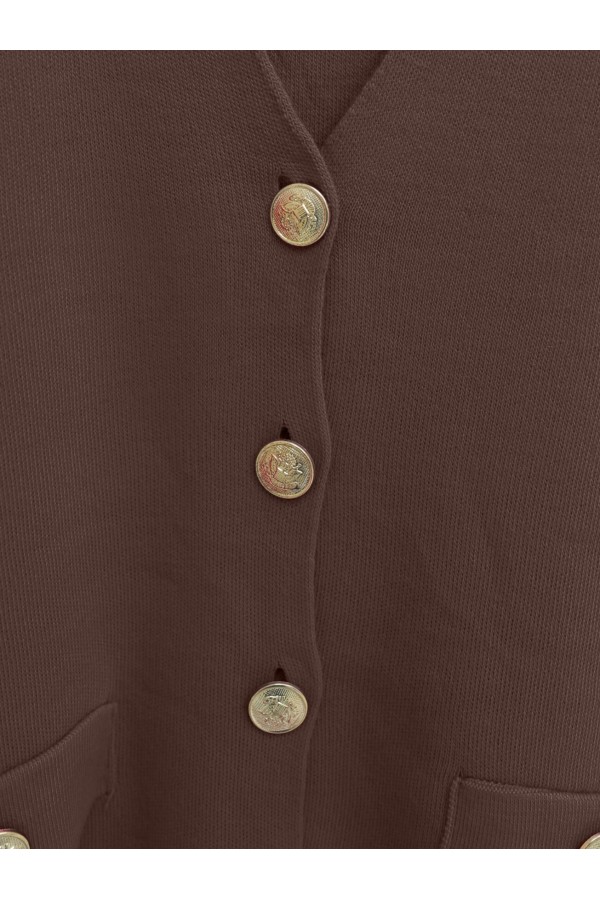 Metal Buttoned Cardigan with Pocket Detail -Brown