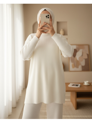 Yarım Boğazlı Triko Takım -Ekru