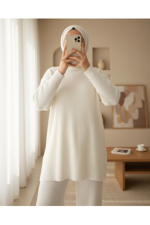 Yarım Boğazlı Triko Takım -Ekru