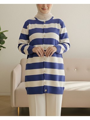 Ringelli Metal Dügme Çelik Örgü Salaş Hırka  -Saks