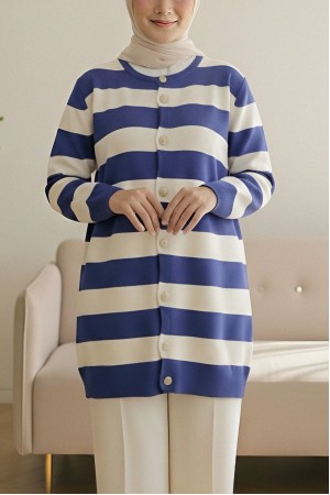 Ringelli Metal Dügme Çelik Örgü Salaş Hırka  -Saks