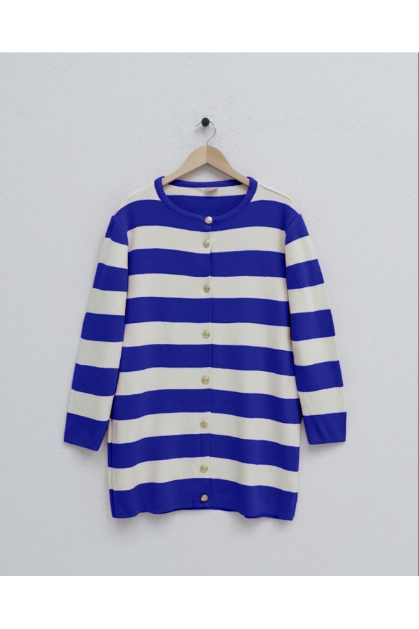 Ringelli Metal Button Steel Knit Loose Cardigan -Saxe 