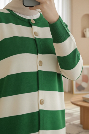 Ringelli Metal Dügme Çelik Örgü Salaş Hırka   -Orman Yş.