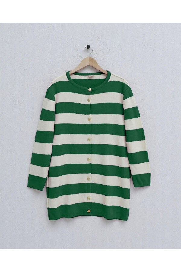 Ringelli Metal Button Steel Knit Loose Cardigan -Forest Green