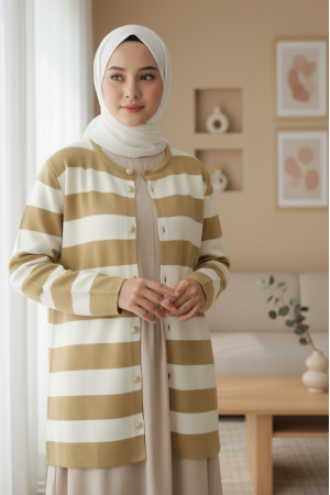 Ringelli Metal Dügme Çelik Örgü Salaş Hırka   -Vizon