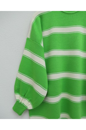 تونيك تريكو مخطط بنصف رقبة وأكمام بالونية  -الفستق الأخضر