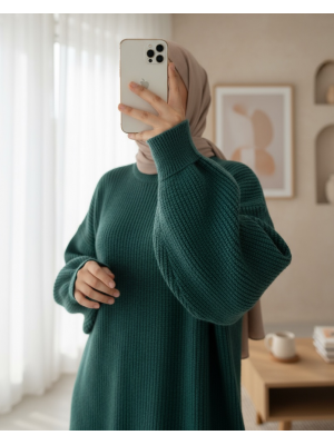Round Neck Loose Knit Tunic -Emerald