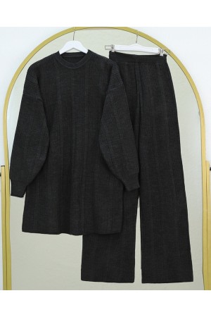 Bisiklet Yaka Balon Kol Triko Takım  -Siyah