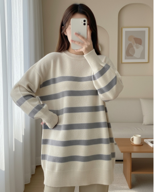 Yuvarlak Yaka Yırtmaçlı Triko Tunik -Açık Gri