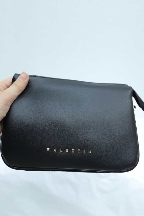 Long-Shoulder Bag with Zipper Compartment -Black