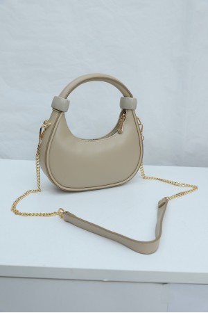 Modern Tasarım Boğumlu Saplı Askılı Mini Hobo Çanta -Vizon