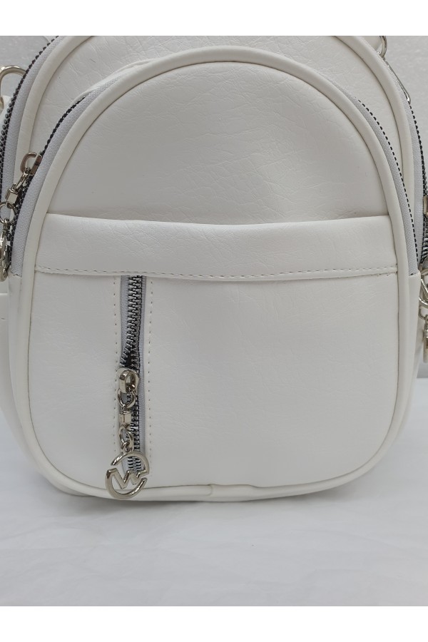 Oval Design Woven Strap Multi-Compartment Women's Backpack -White
