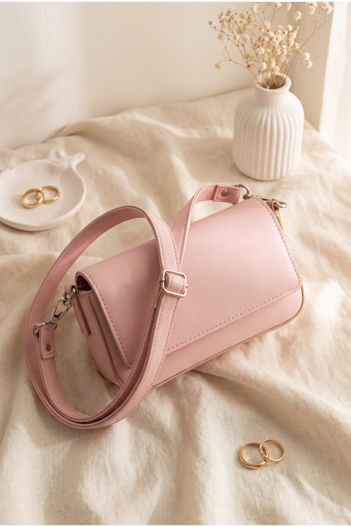 Minimalist Magnetic Closure Shoulder Crossbody Bag  -Pink