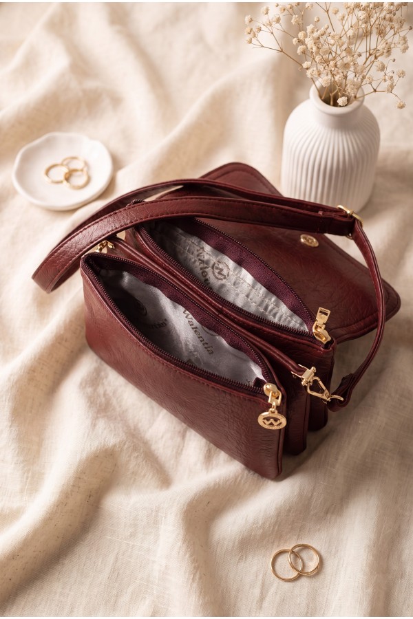 Double Compartment Shoulder Portfolio Bag -Maroon