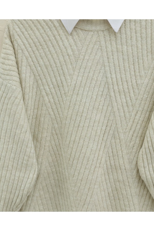 Execution Knitting Diamond Patterned Knitwear Tunic -Stone