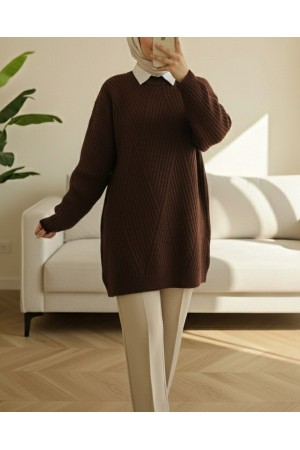 تنفيذ محبوك الماس منقوشة سترة تريكو   -بني محروق