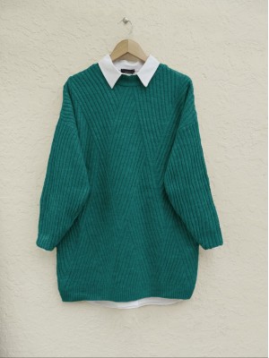Execution Knitting Diamond Patterned Knitwear Tunic      -Emerald