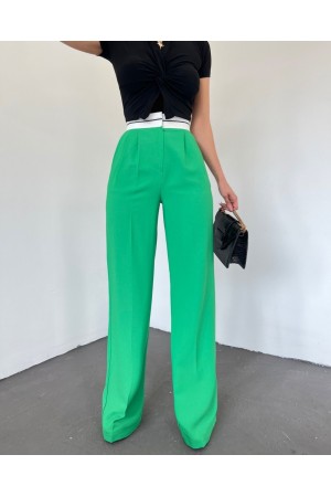 Inverted Belt Velcro Waist Loose Trousers -Green