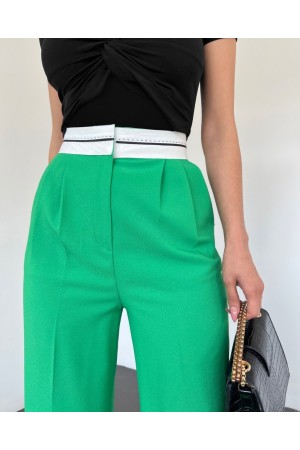 Inverted Belt Velcro Waist Loose Trousers -Green