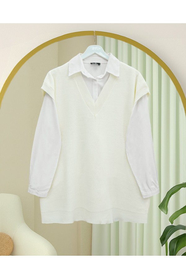 V-Neck Oversize Knitwear Sweater -Ecru