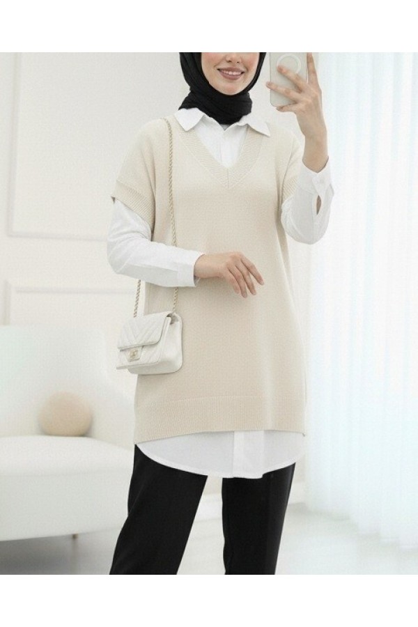 V-Neck Oversize Knitwear Sweater -Ecru