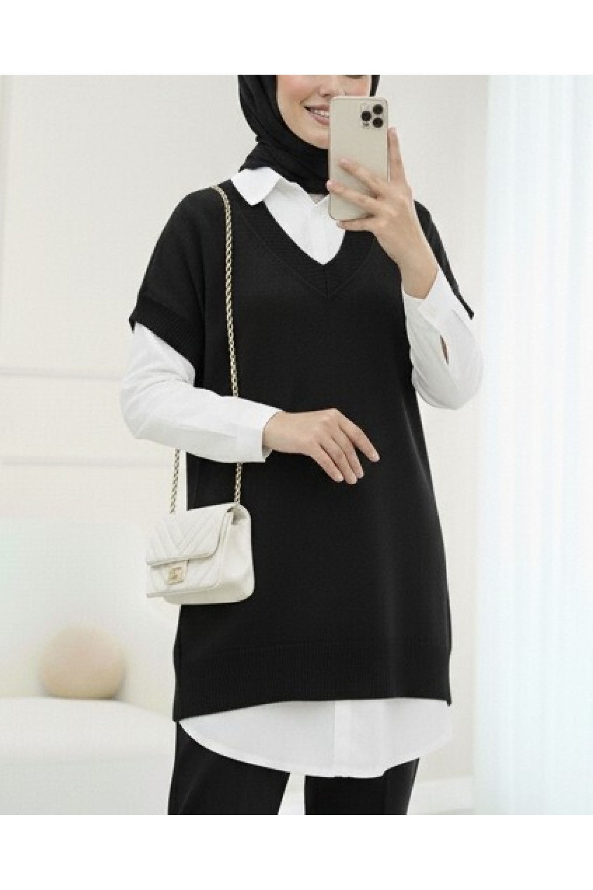 V-Neck Oversize Knitwear Sweater -Black
