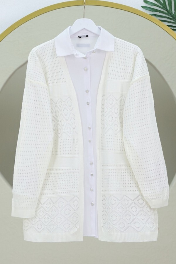 Openwork Seasonal Knitwear Cardigan -Ecru