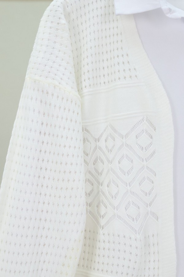 Openwork Seasonal Knitwear Cardigan -Ecru