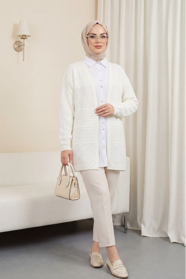 Openwork Seasonal Knitwear Cardigan -Ecru