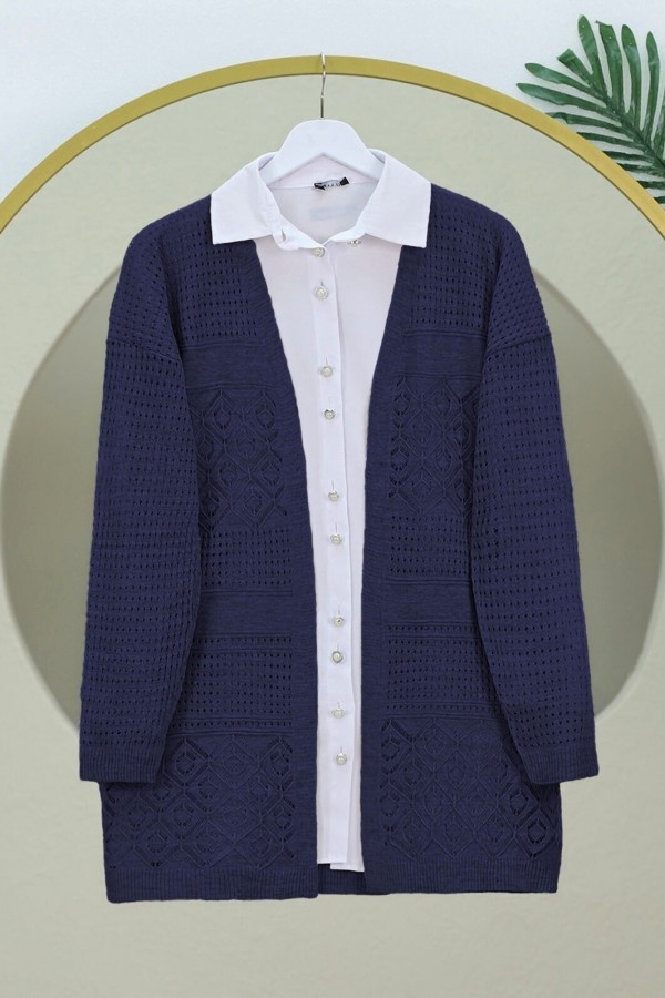 Openwork Seasonal Knitwear Cardigan -Navy blue