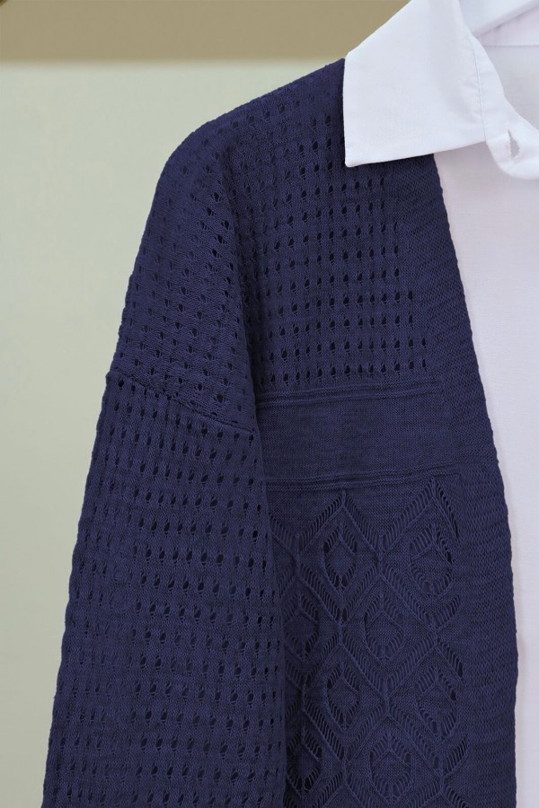 Openwork Seasonal Knitwear Cardigan -Navy blue