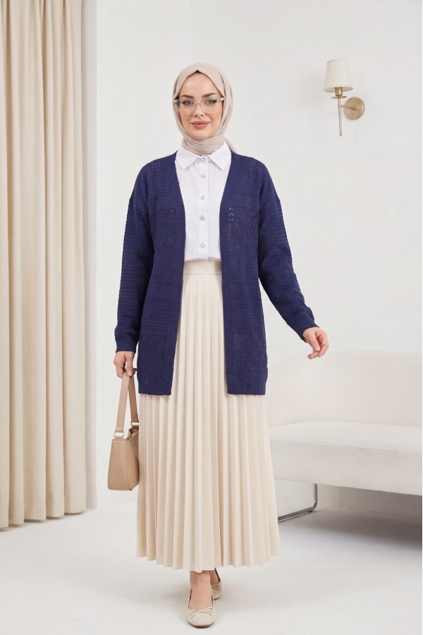 Openwork Seasonal Knitwear Cardigan -Navy blue