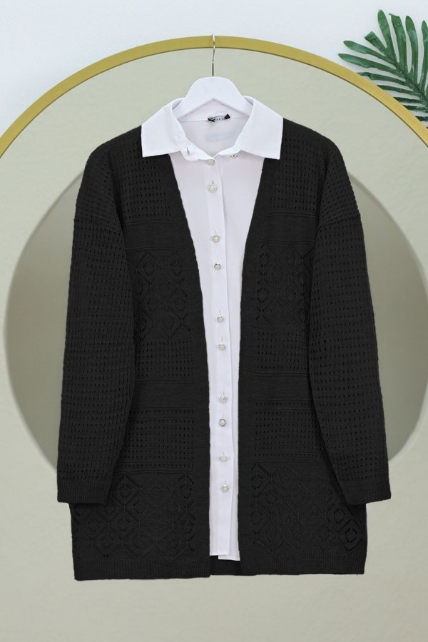 Openwork Seasonal Knitwear Cardigan -Black