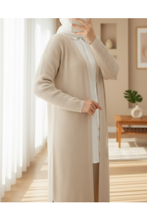 كارديجان طويل محبوك بفتحات جانبية -حجر