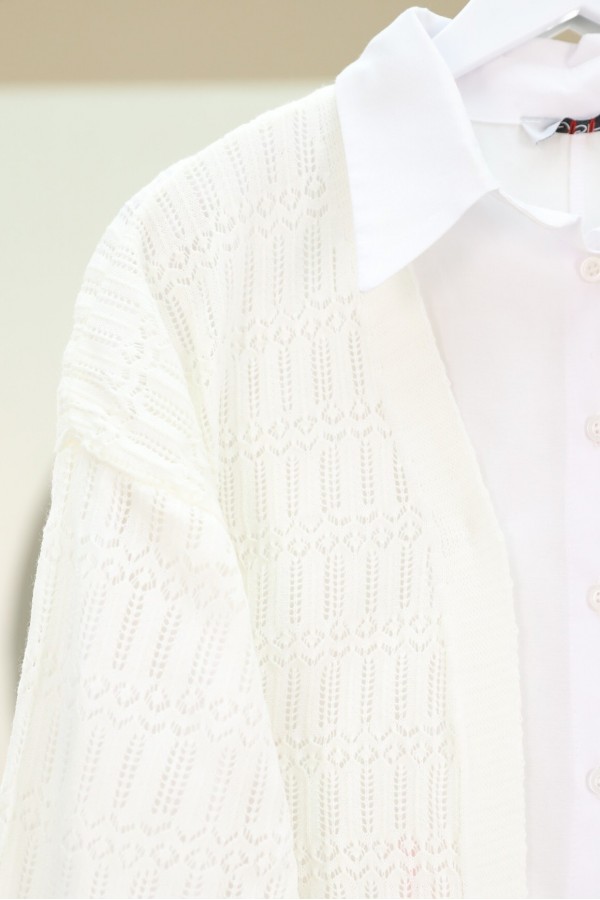 Openwork Patterned Spring Cardigan -White