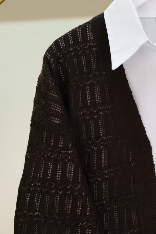 Openwork Patterned Spring Cardigan -Dark Coffee