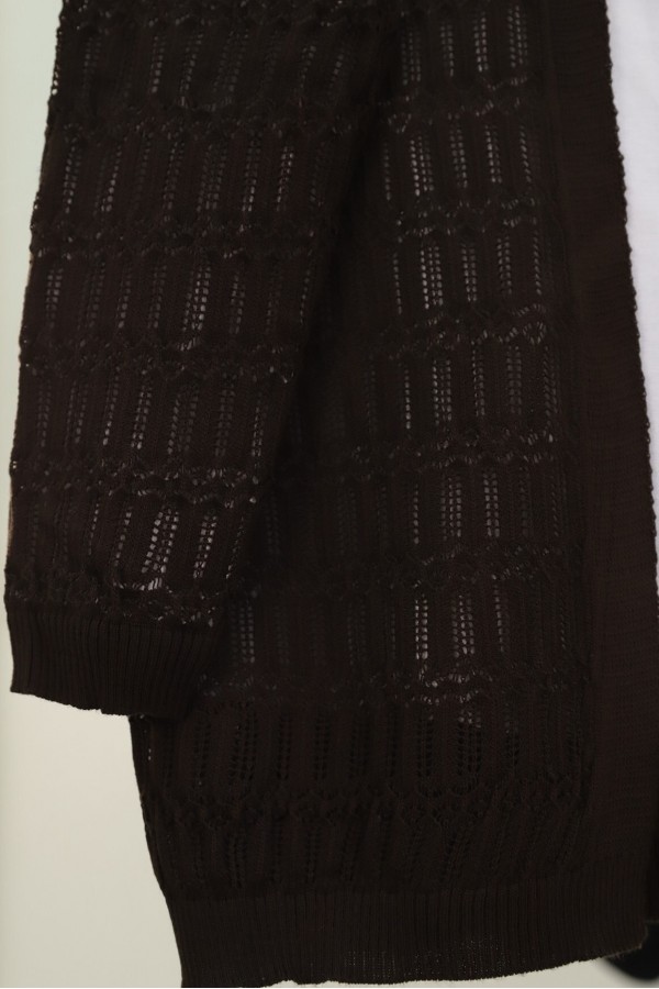Openwork Patterned Spring Cardigan -Dark Coffee