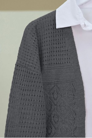 Ajurlu Mevsimlik Triko Hırka   -Füme