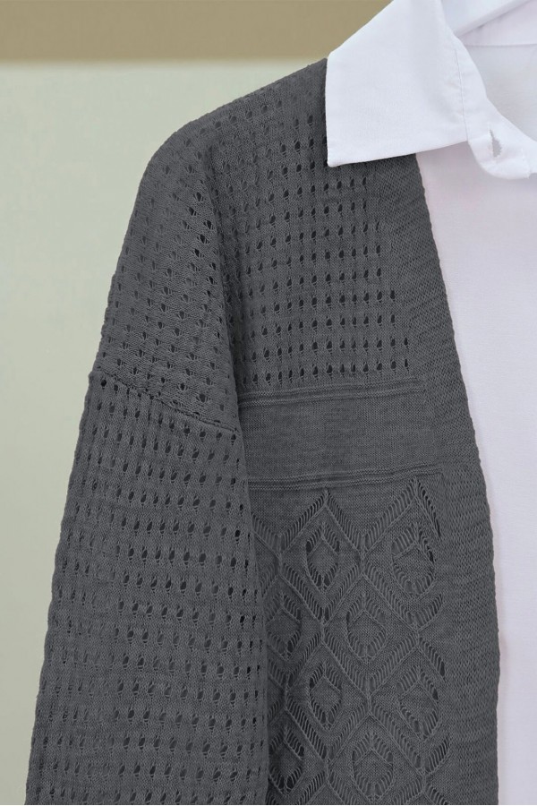 Openwork Seasonal Knitwear Cardigan  -Smoked 