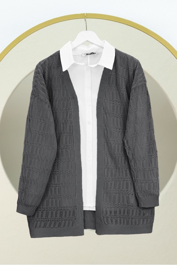 Openwork Patterned Spring Cardigan  -Smoked 