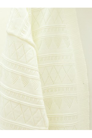 Karışık Desenli Ajurlu Triko Hırka  -Ekru