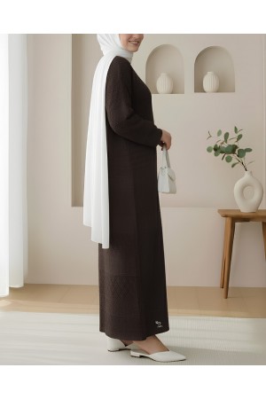 Ajurlu Desenli Triko Elbise -K. Kahve