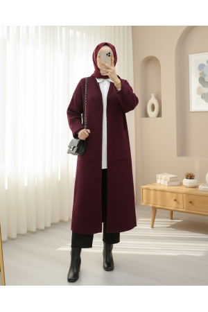 كارديجان طويل محبوك بجيبين -بوردو